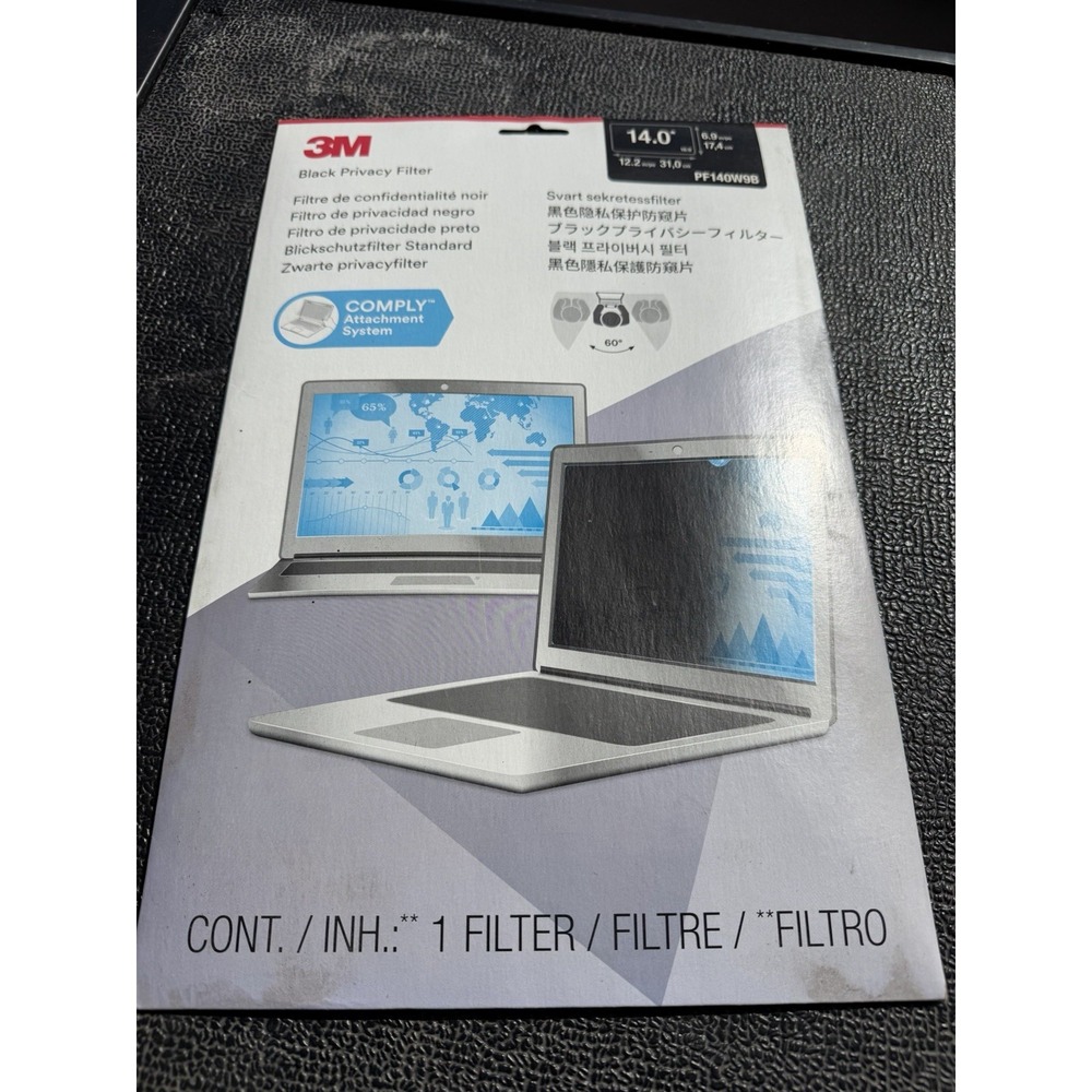 Notebook Black Privacy Filter 6.9"x12.2" for 14" 3M PF140W9B